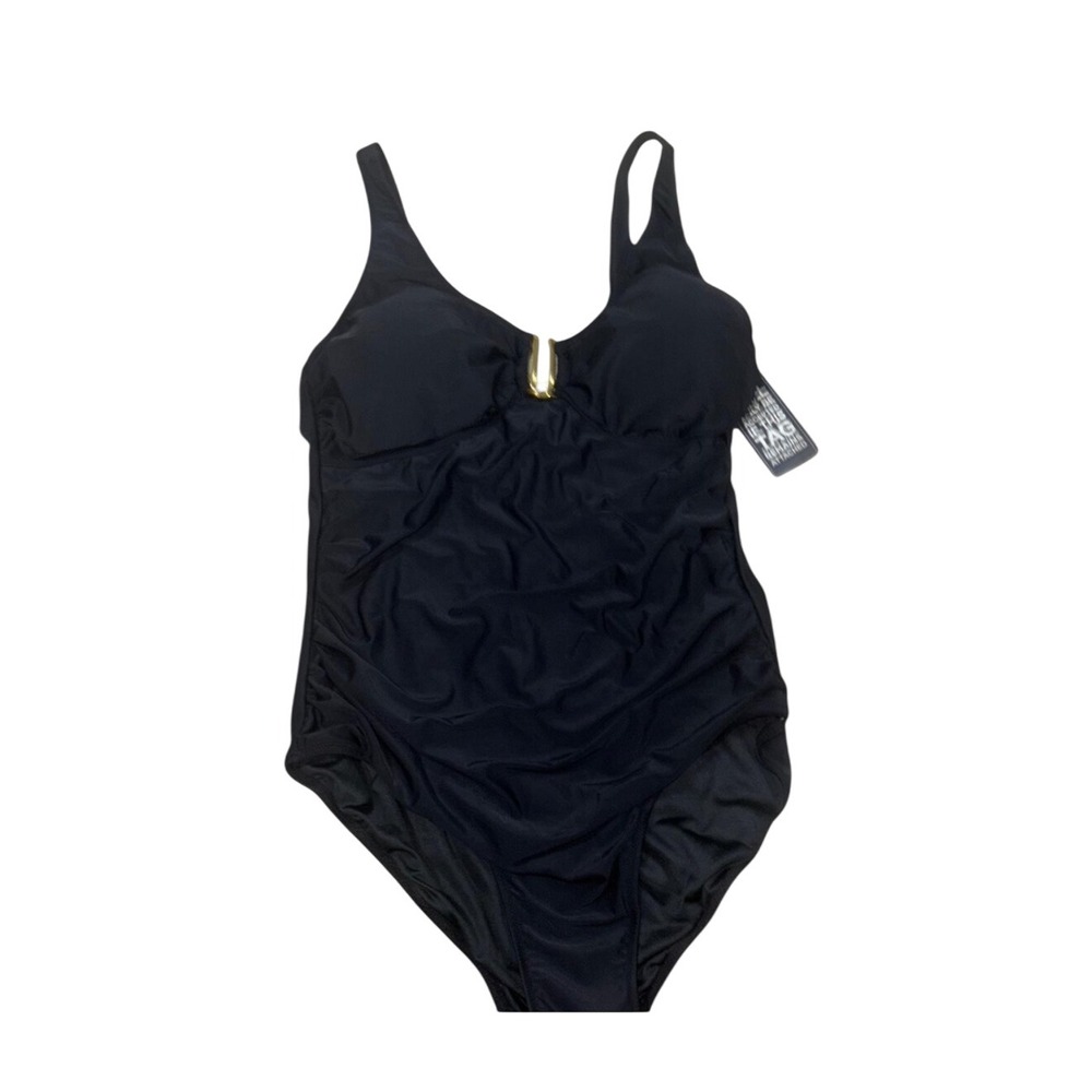 BMJL Women's Black One‎ Piece Swimsuit Ruched Tummy Control Swimwear Sz L